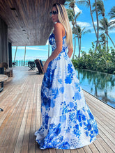 Ombre Blumenkleid Spaghettiträger Hoher Schlitz Stufenkleid Lässige Sommer Maxikleider